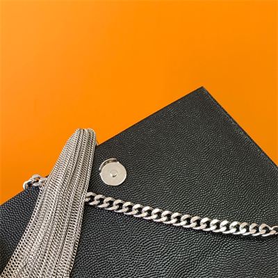 Y.S.L KATE SMALL TASSEL IN GRAIN DE POUDRE EMBOSSED Leather Silver Tone Metal Black Color