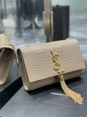 Y.S.L KATE SMALL TASSEL IN CROCODILE EMBOSSED Leather Gold Tone Metal Beige Color