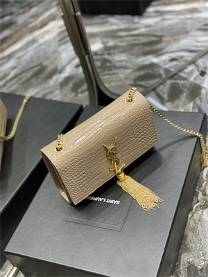Y.S.L KATE SMALL TASSEL IN CROCODILE EMBOSSED Leather Gold Tone Metal Beige Color