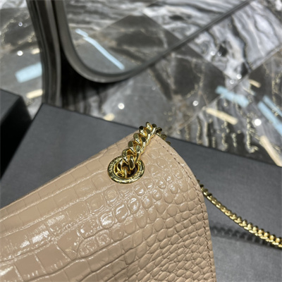 Y.S.L KATE SMALL TASSEL IN CROCODILE EMBOSSED Leather Gold Tone Metal Beige Color