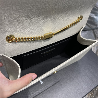 Y.S.L KATE MEDIUM IN GRAIN DE POUDRE EMBOSSED Leather Gold Tone Metal White Color