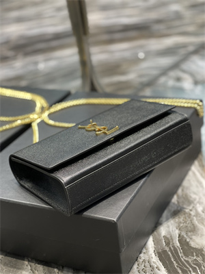 Y.S.L KATE MEDIUM IN GRAIN DE POUDRE EMBOSSED Leather Gold Tone Metal Black Color