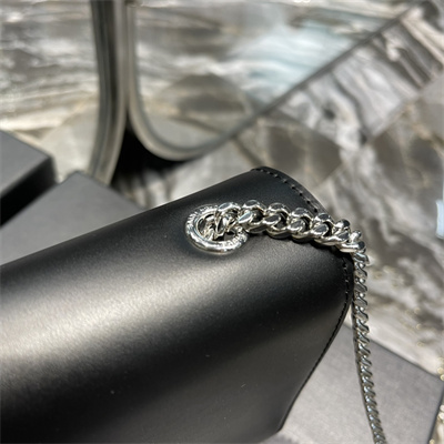 Y.S.L KATE MEDIUM IN SMOOTH Leather Silver Tone Metal Black Color