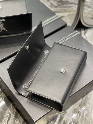 Y.S.L KATE MEDIUM IN SMOOTH Leather Silver Tone Metal Black Color