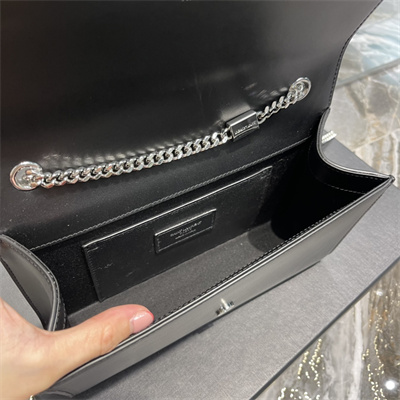 Y.S.L KATE MEDIUM IN SMOOTH Leather Silver Tone Metal Black Color