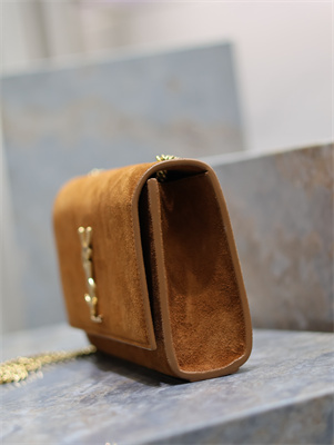 Y.S.L KATE MEDIUM IN Suede Leather Gold Tone Metal Caramel Color