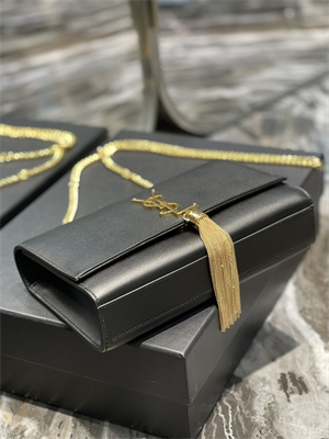 Y.S.L KATE MEDIUM TASSEL IN SMOOTH LEATHER Gold Tone Metal Black Color