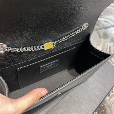 Y.S.L KATE MEDIUM TASSEL IN GRAIN DE POUDRE EMBOSSED LEATHER Silver Tone Metal Black Color