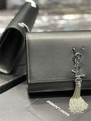 Y.S.L KATE MEDIUM TASSEL IN SMOOTH LEATHER Silver Tone Metal Black Color