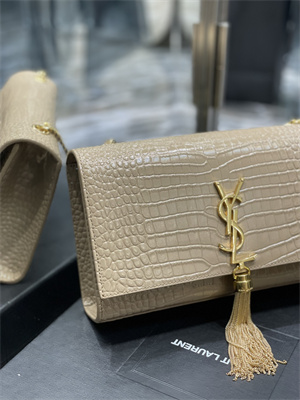 Y.S.L KATE MEDIUM TASSEL IN CROCODILE EMBOSSED Leather Gold Tone Metal Beige Color