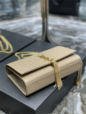 Y.S.L KATE MEDIUM TASSEL IN CROCODILE EMBOSSED Leather Gold Tone Metal Beige Color