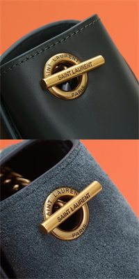 Y.S.L REVERSIBLE KATE MEDIUM Gold Tone Metal Dk Blue Color