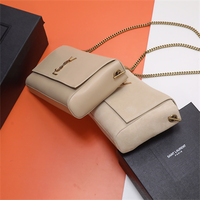 Y.S.L REVERSIBLE KATE MEDIUM Gold Tone Metal Lt Beige Color