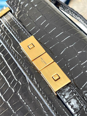 Y.S.L MANHATTAN MINI Crossbody Bag In Shinny Crocodile Embossed Leather Black Color