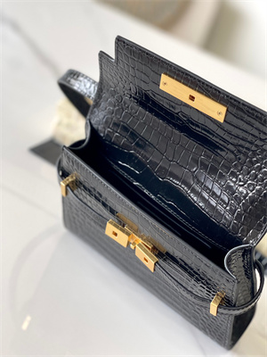 Y.S.L MANHATTAN MINI Crossbody Bag In Shinny Crocodile Embossed Leather Black Color