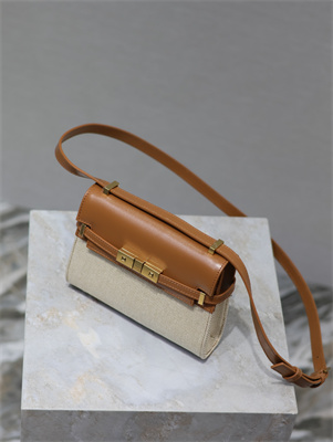 Y.S.L MANHATTAN MINI Crossbody Bag In Cotton Canvas and Shinny Leather