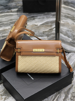 Y.S.L MANHATTAN Shoulder Bag In Raffia and Brown Smooth Leather