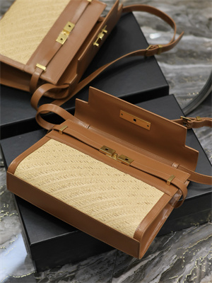 Y.S.L MANHATTAN Shoulder Bag In Raffia and Brown Smooth Leather