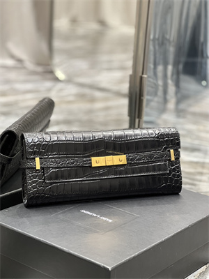 Y.S.L MANHATTAN CLUTCH In Shinny Crocodile Embossed Leather Black Color