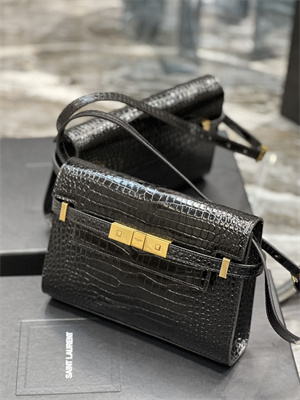 Y.S.L MANHATTAN SMALL Shoulder Bag In Shinny Crocodile Embossed Leather Black Color