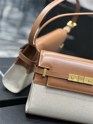 Y.S.L MANHATTAN SMALL Shoulder Bag In Cotton Canvas and Shinny Leather