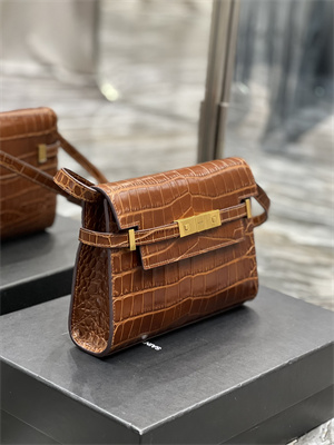 Y.S.L MANHATTAN SMALL Shoulder Bag In Shinny Crocodile Embossed Leather Brown Color