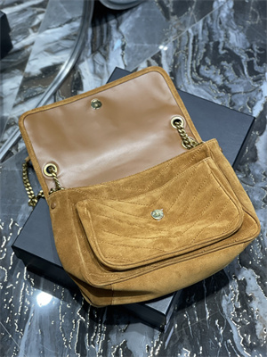 Y.S.L NIKI MEDIUM In Suede Leather Brown Color