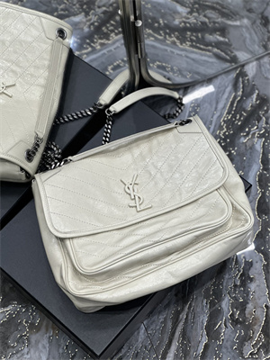 Y.S.L NIKI LARGE In Vintage Leather White Color