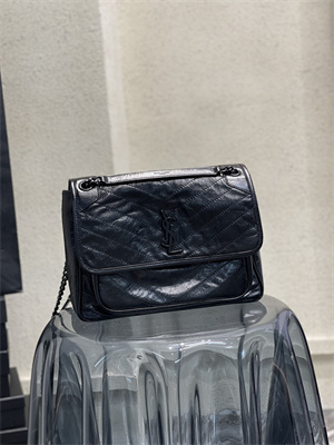 Y.S.L NIKI LARGE In Vintage Leather All Black Color