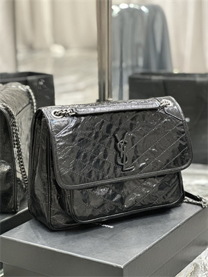 Y.S.L NIKI LARGE In Vintage Leather Black-Silver Color