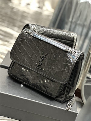 Y.S.L NIKI LARGE In Vintage Leather Black-Silver Color