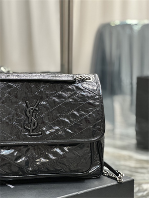 Y.S.L NIKI LARGE In Vintage Leather Black-Silver Color