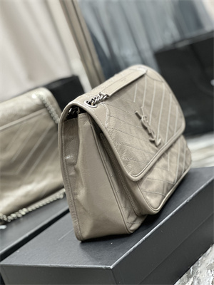 Y.S.L NIKI LARGE In Vintage Leather Grey Color