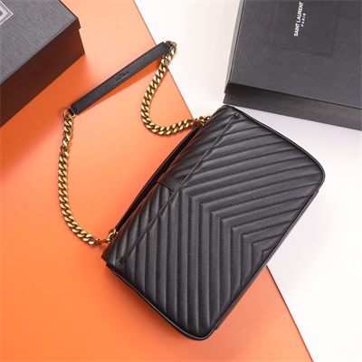 Y.S.L COLLEGE LARGE BAG IN QUILTED Leather Gold Tone Metal Black Color