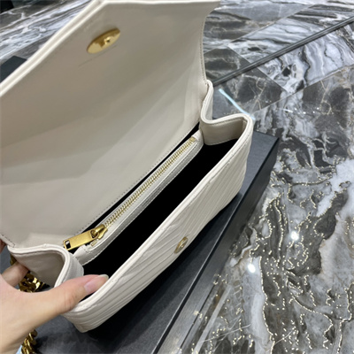 Y.S.L COLLEGE MEDIUM BAG IN QUILTED LEATHER Gold Tone Metal White Color