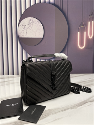 Y.S.L COLLEGE MEDIUM BAG IN QUILTED LEATHER Black Tone Metal Black Color