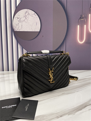 Y.S.L COLLEGE MEDIUM BAG IN QUILTED LEATHER Gold Tone Metal Black Color