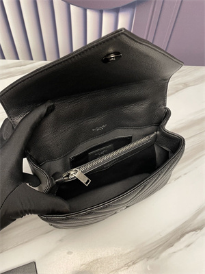 Y.S.L COLLEGE MEDIUM BAG IN QUILTED LEATHER Silver Tone Metal Black Color