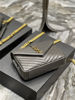 Y.S.L COLLEGE MEDIUM BAG IN QUILTED LEATHER Gold Tone Metal Grey Color