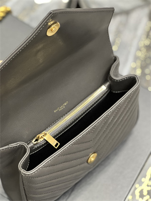 Y.S.L COLLEGE MEDIUM BAG IN QUILTED LEATHER Gold Tone Metal Grey Color