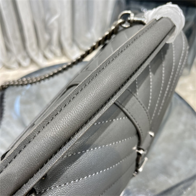 Y.S.L COLLEGE MEDIUM BAG IN QUILTED LEATHER Silver Tone Metal Grey Color