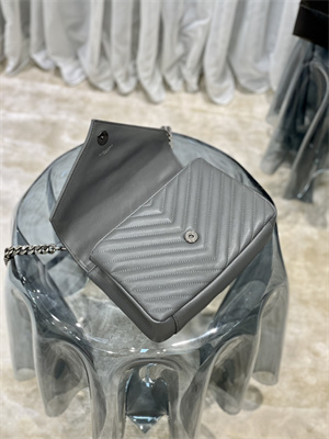 Y.S.L COLLEGE MEDIUM BAG IN QUILTED LEATHER Silver Tone Metal Grey Color