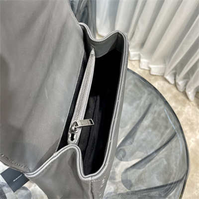 Y.S.L COLLEGE MEDIUM BAG IN QUILTED LEATHER Silver Tone Metal Grey Color