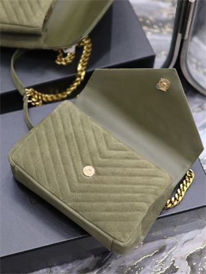 Y.S.L COLLEGE MEDIUM BAG IN QUILTED SUEDE Gold Tone Metal Dk Green Color