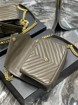 Y.S.L COLLEGE MEDIUM BAG IN QUILTED LEATHER Gold Tone Metal Dk Green Color