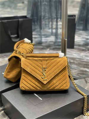 Y.S.L COLLEGE MEDIUM BAG IN QUILTED SUEDE Gold Tone Metal Brown Color