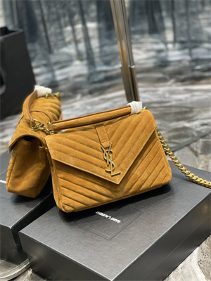 Y.S.L COLLEGE MEDIUM BAG IN QUILTED SUEDE Gold Tone Metal Brown Color