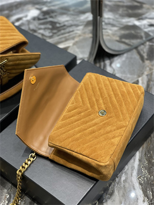 Y.S.L COLLEGE MEDIUM BAG IN QUILTED SUEDE Gold Tone Metal Brown Color