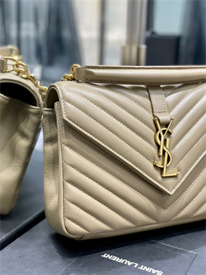 Y.S.L COLLEGE MEDIUM BAG IN QUILTED LEATHER Gold Tone Metal Beige Color