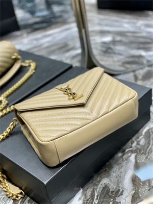 Y.S.L COLLEGE MEDIUM BAG IN QUILTED LEATHER Gold Tone Metal Beige Color